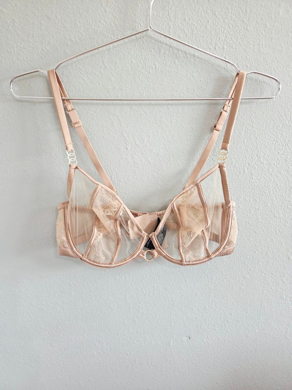 LIVY Luxury Lace & Silk Satin Balconette Bra Beige 32DD